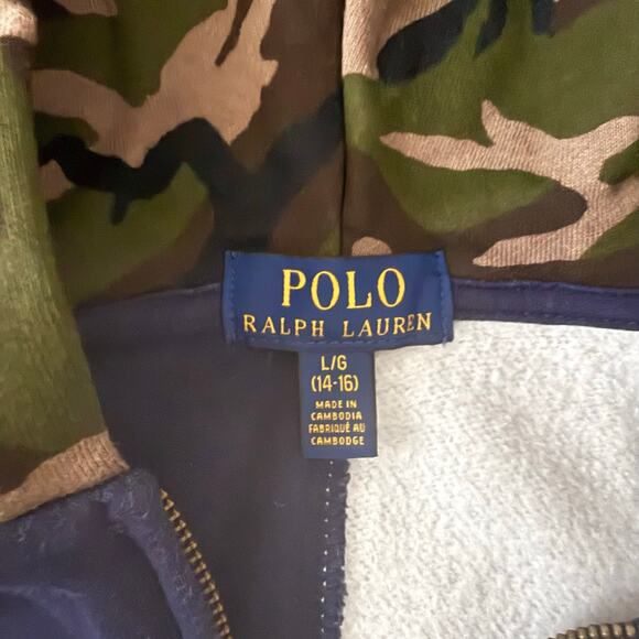 Polo Ralph Lauren Colorblock Hoodie Sweater in Gray/Navy/Camo Size Kids L 14/16 - Picture 5 of 11